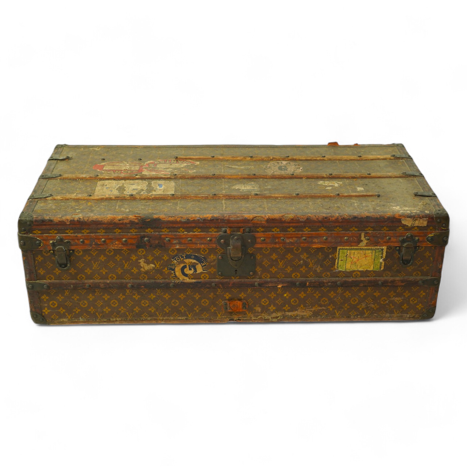 A Louis Vuitton steamer trunk, with original compartmented inner tray, 112cm wide, 56cm deep, 35cm high